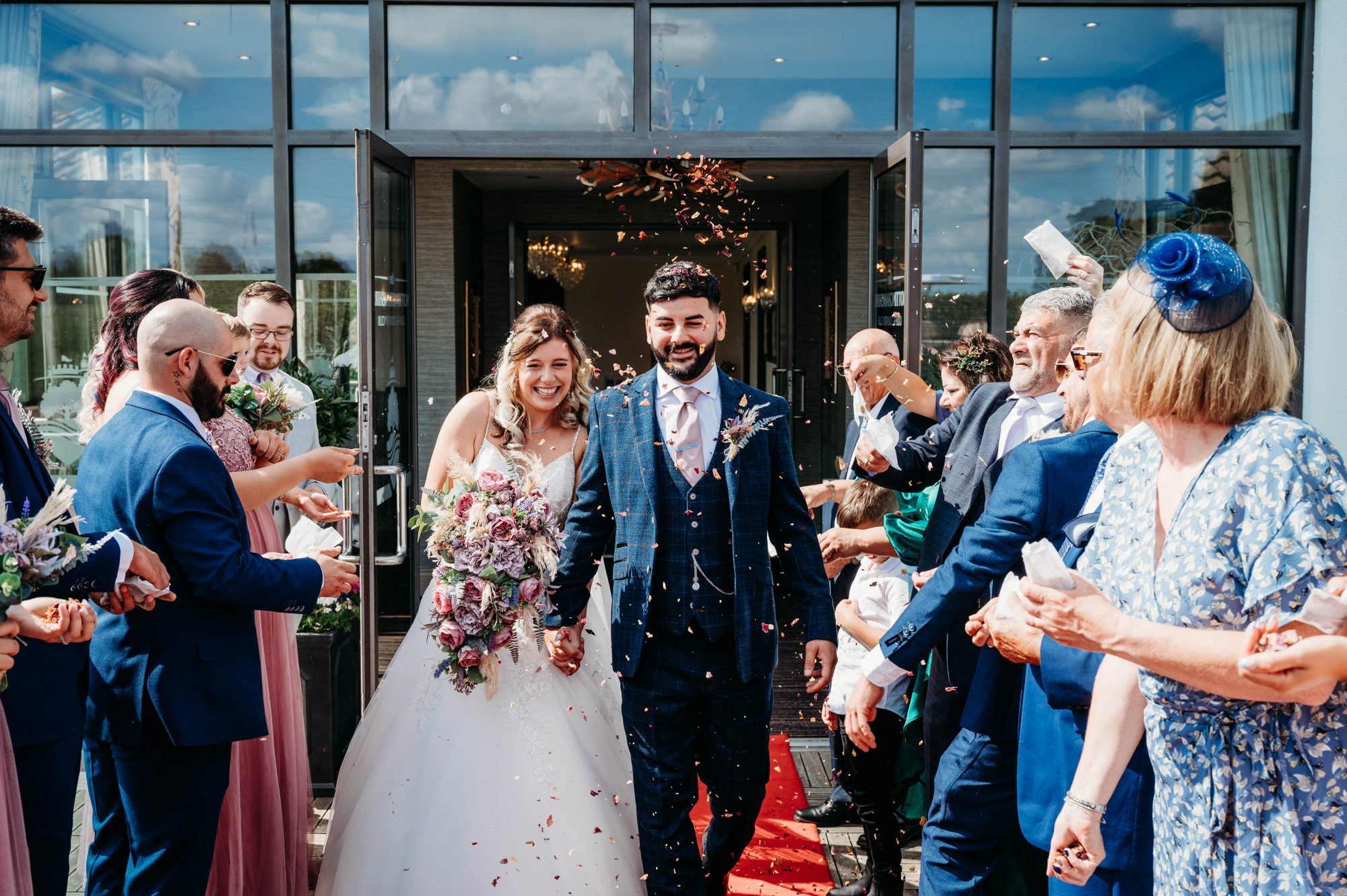 Bride and Groom, confetti, wedding day