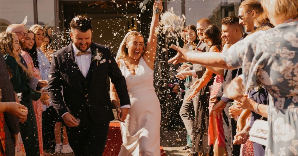 Bride and groom during exit ceremony