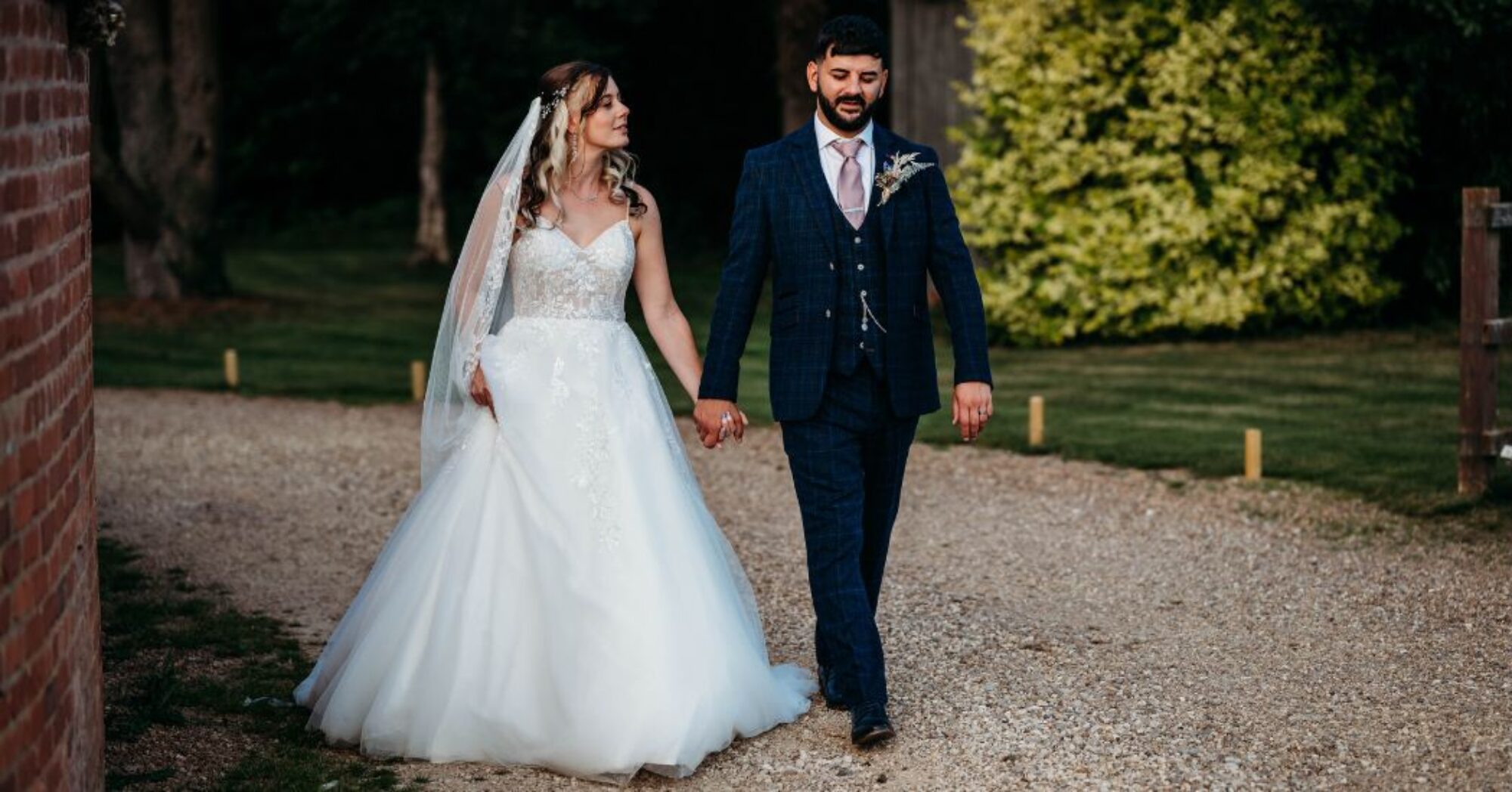 Bride and groom walking